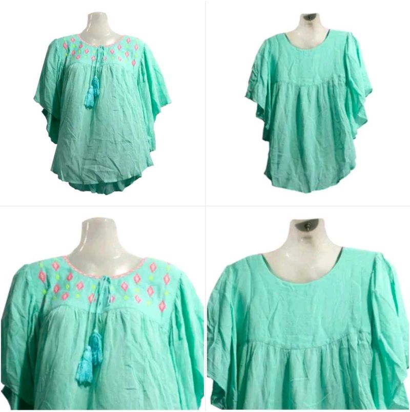 Embroidered Green Tunic Top