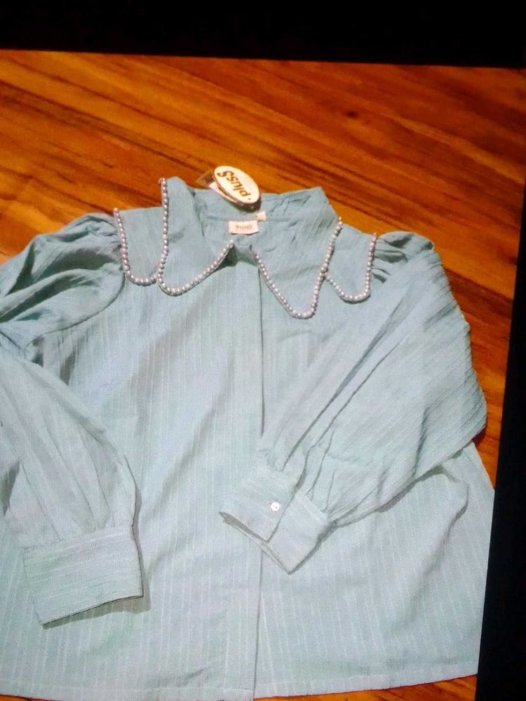 Elegant Beaded Collar Blouse