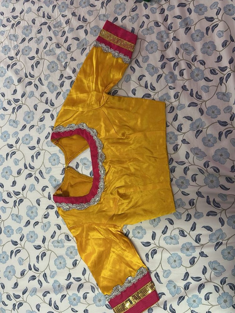 Yellow Readymade Saree Blouse