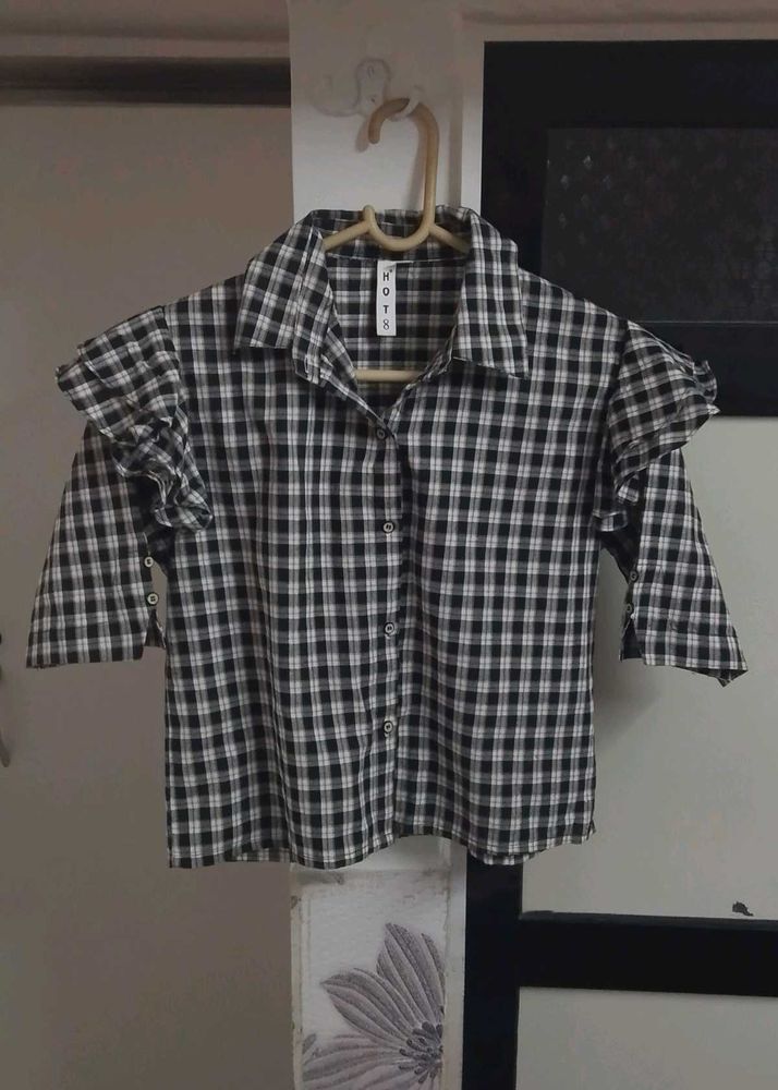 Cute Plaid Ruffle Sleeve Top