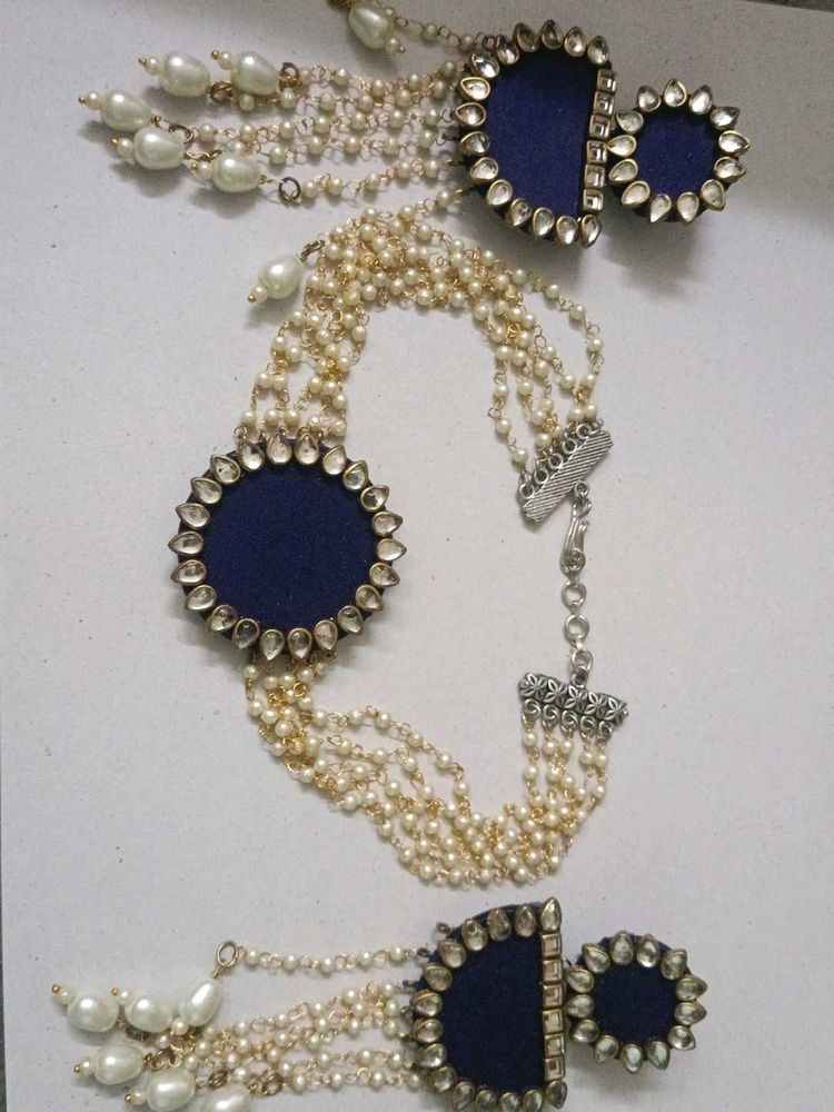 Elegant Pearl &amp; Kundan Jewelry Set