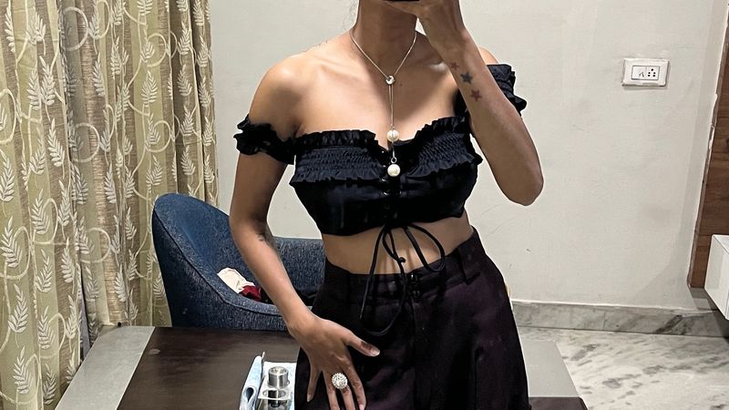 Black Off-Shoulder Crop Top