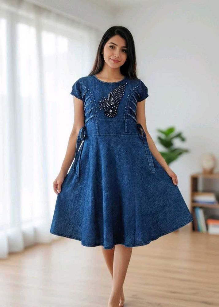 Cute Denim Fit &amp; Flare Dress