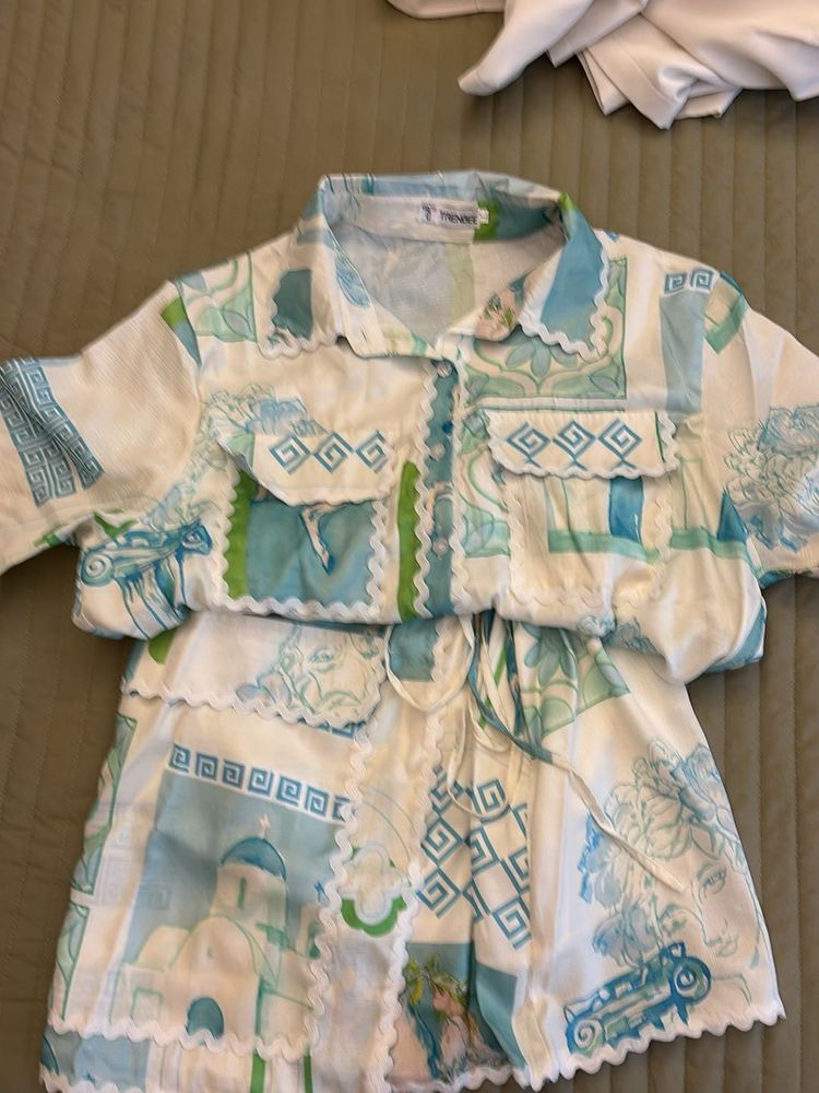 Printed Button-Down Shirt and skirt co-it’s set