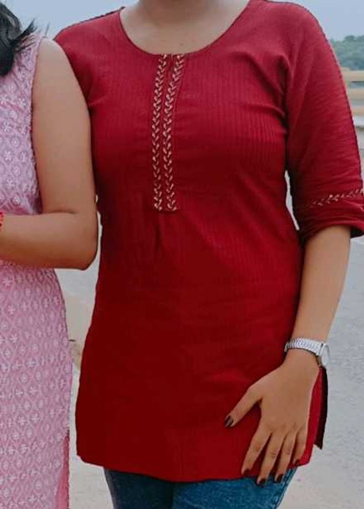 Stylish Maroon Kurti with Embroidery
