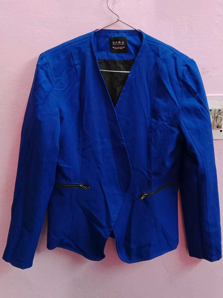 ZARA Women&#39;s Blue Blazer with Zip Pocket