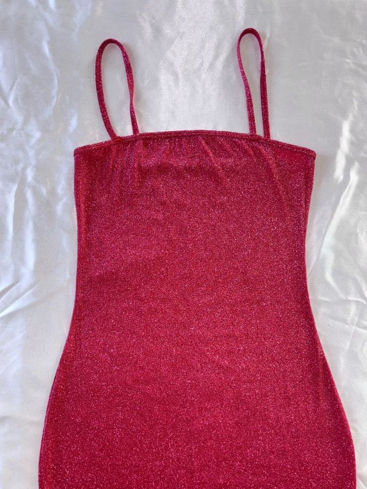 Red Bodycon Glitter Party Dress