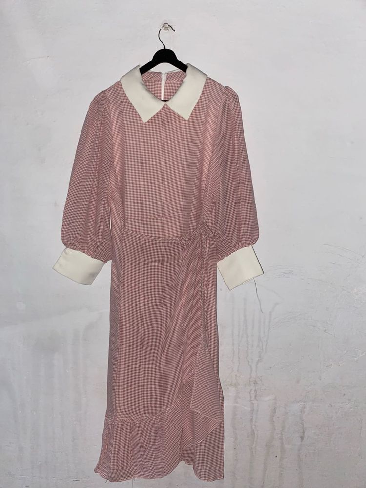 Vintage Inspired Peach Checkered Dress