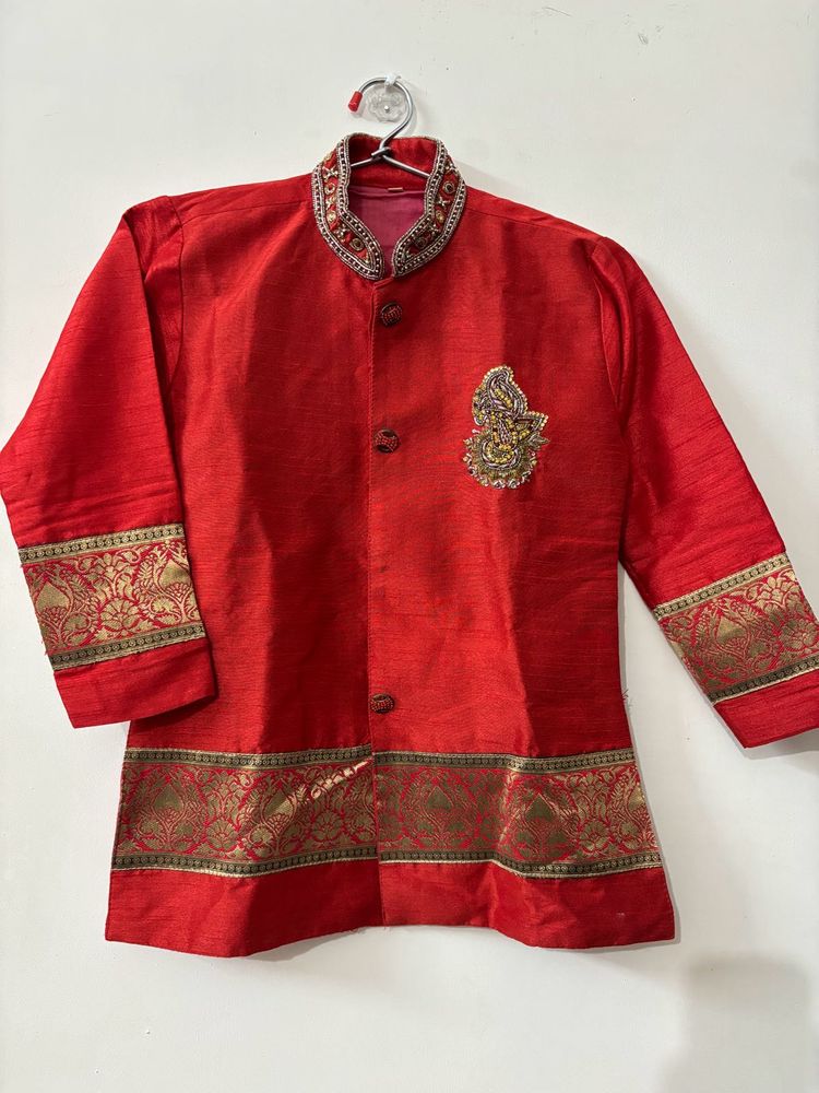 Red Ethnic Buttoned Kurta| Sherwani