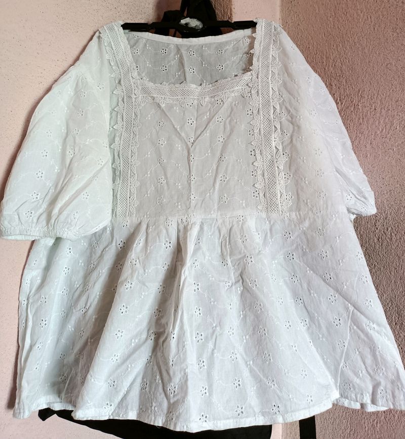 White cotton peplum top