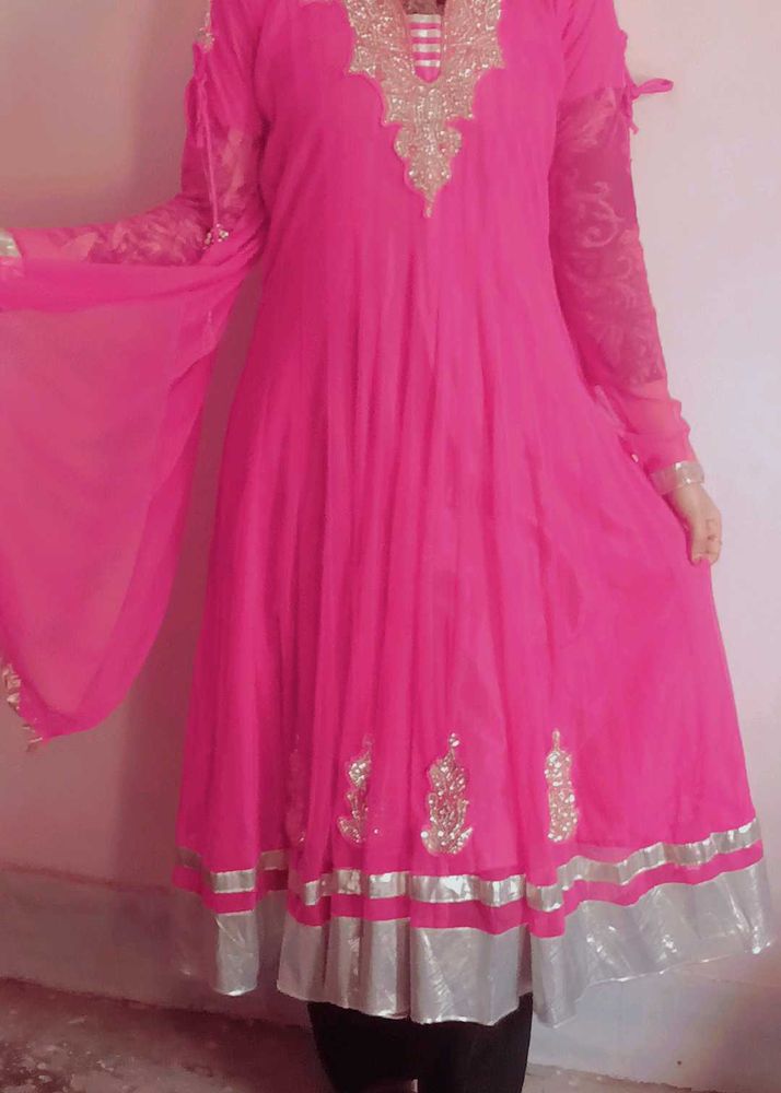 Pink Embroidered Anarkali Kurta