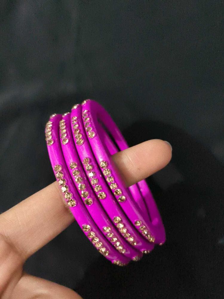 Purple &amp; Gold Stone Lac Bangle Set💜
