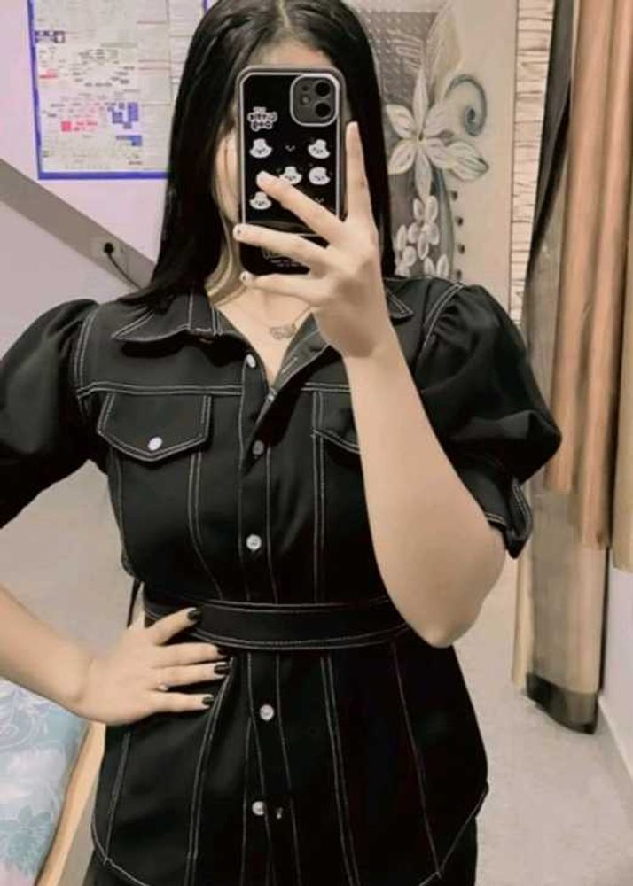 Black Puff Sleeve Top And Bottom Dress