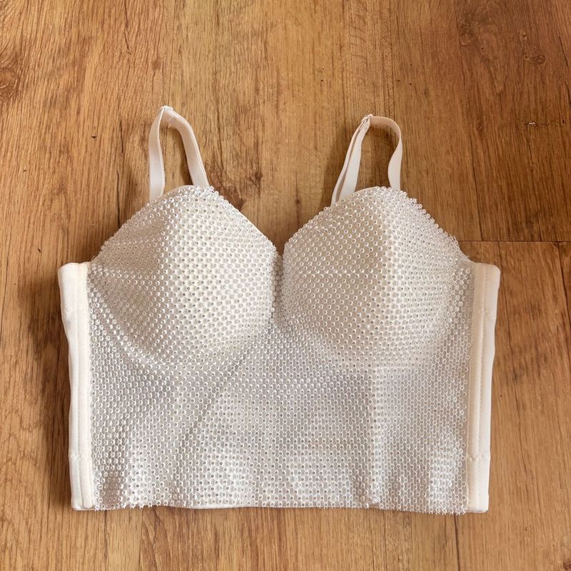 White Beaded Bustier Crop Top