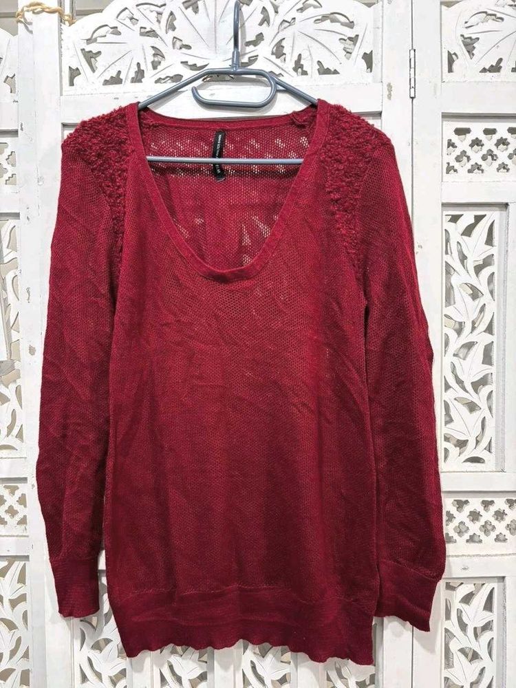 Red Deep Neck Knit Pullover B
