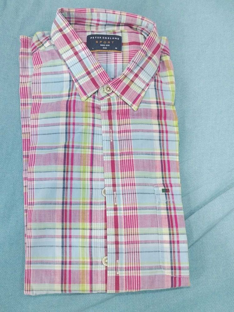 Pink Green White Multicolour Multistriped Shirt