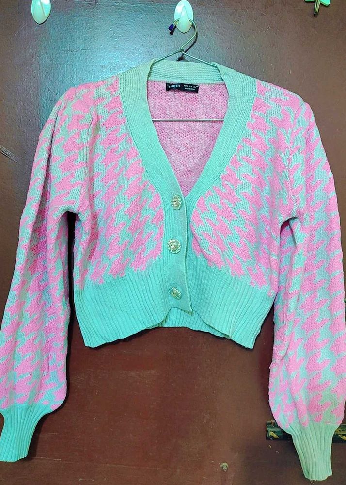 SHEIN Brand Pink Patterned Cardigan