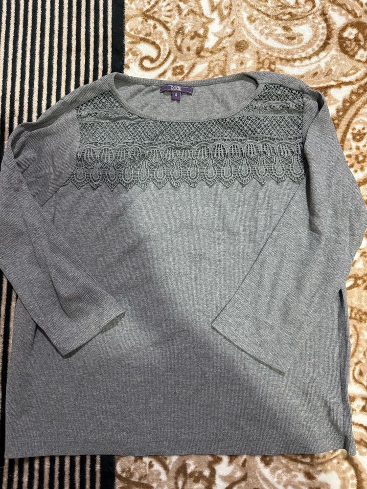 Grey Lifestyle Embroidered Winter Top
