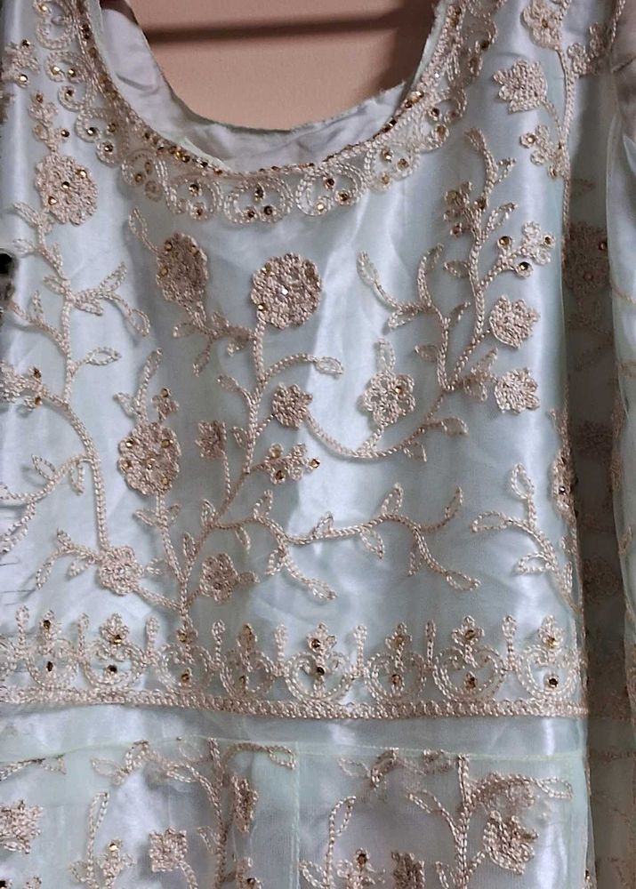Used 4xl Size Light Green Net Cloth Anarkali Kurti