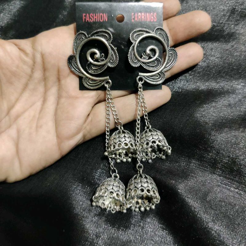 Oxidised Long Jhumkas