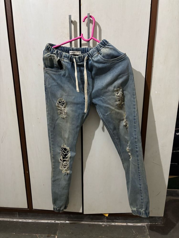 Bewakoof Ripped Denim Joggers