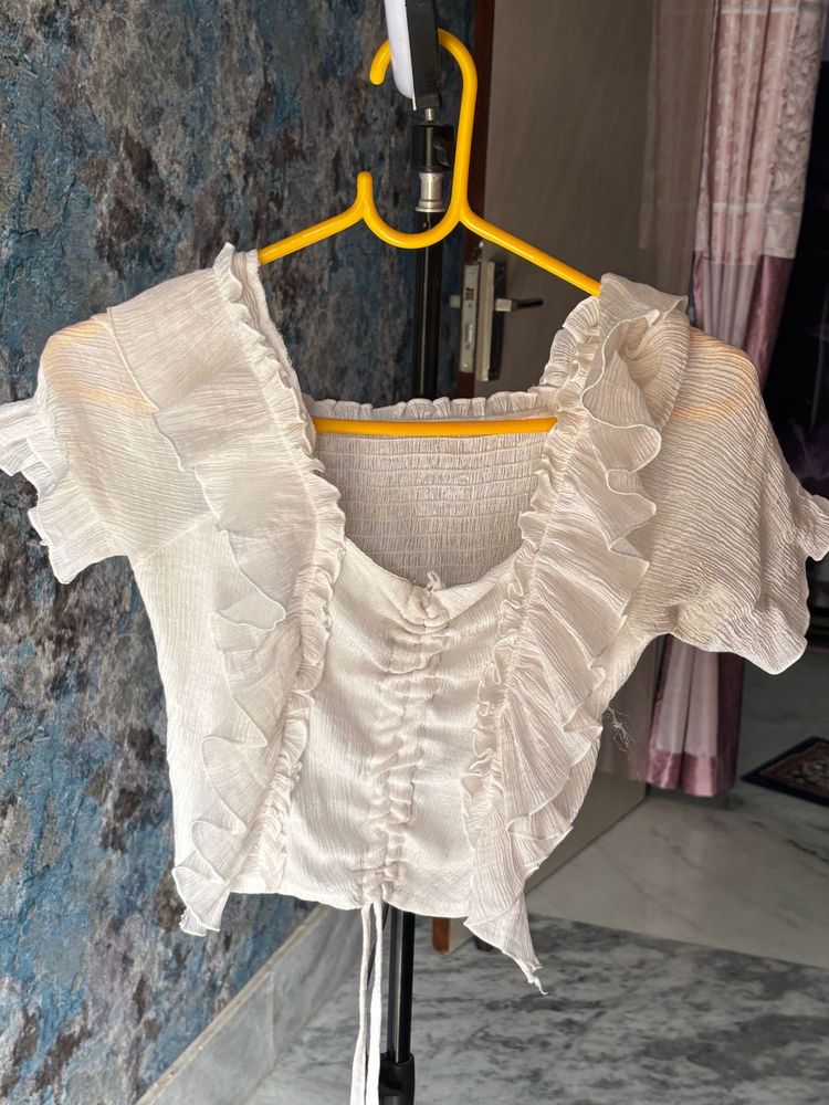 Ruffle Trim Crop Top