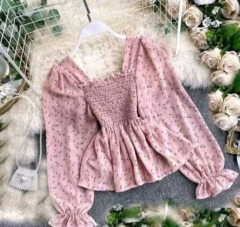 Pink Floral Smocked Peplum Top