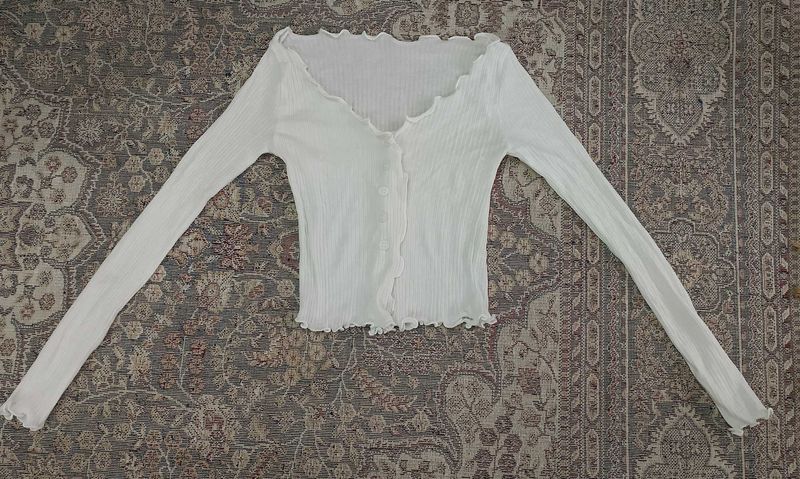 Korean White Ribbed Top.