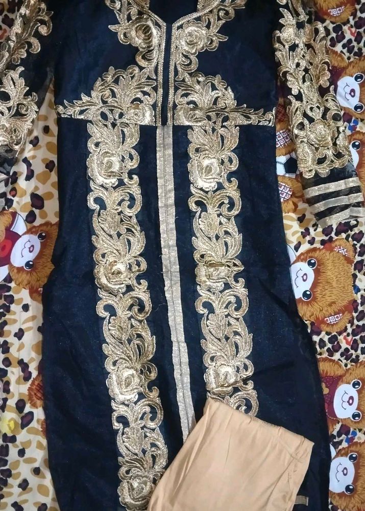 Black Long Net Silk Work Kurti