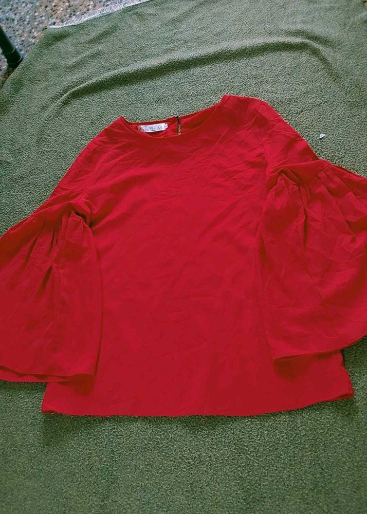 Red Bell Sleeve Top