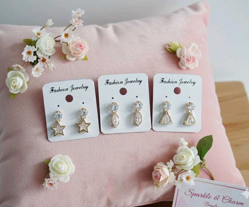 Set Of 3 Sparkling Drop Earrings