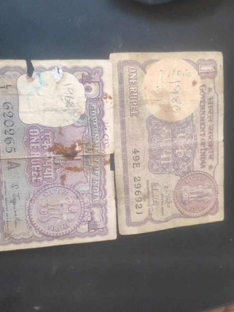 Rare One Rupee Notes Of 1981 And 1967