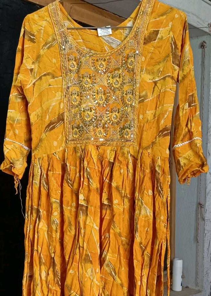 Yellow, Gold Mixed Colour Cotton  Kurtha