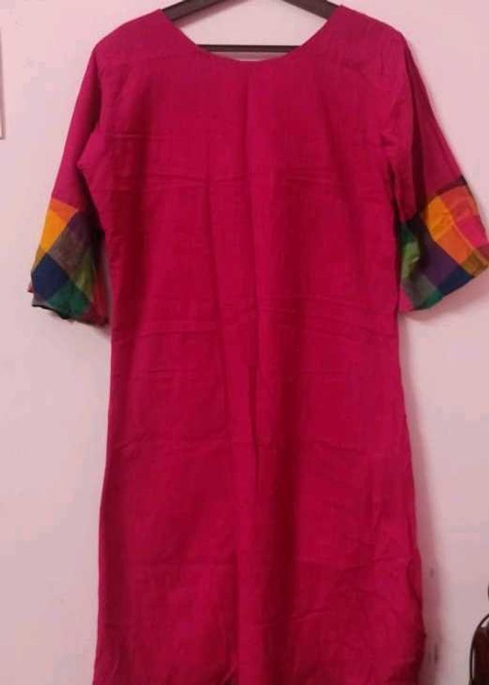 Pink Kurti with Colorful Sleeves
