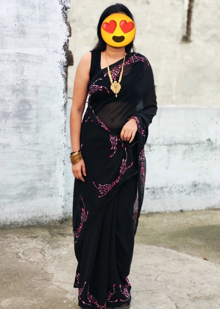 Sale✨Hand Work Black Saree