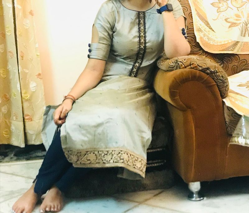 Elegant Beige And Blue Suit