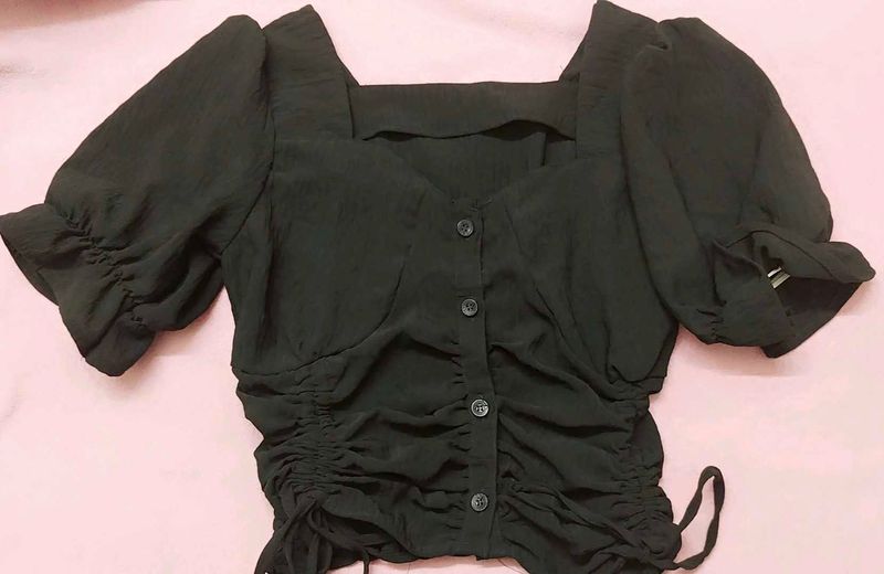 Black Puffy Sleeve Top
