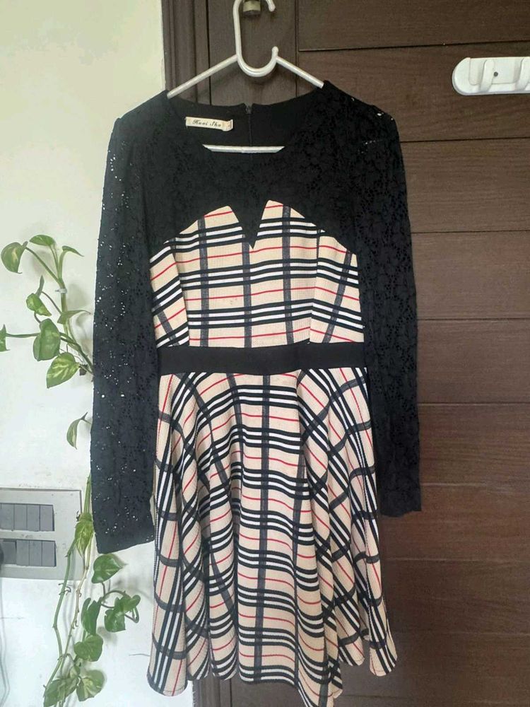 Plaid &amp; Lace Mini Dress