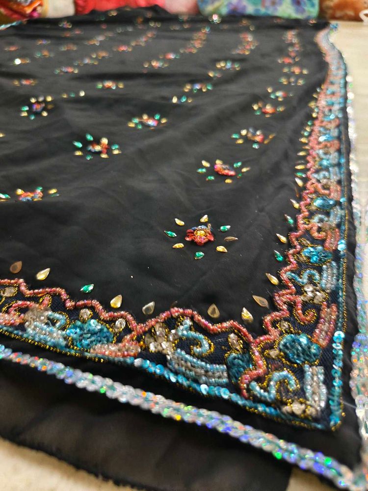 Black 🖤 Saree Multi Colour Work