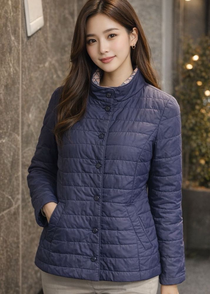 Navy Quilted Button-Down Jacket