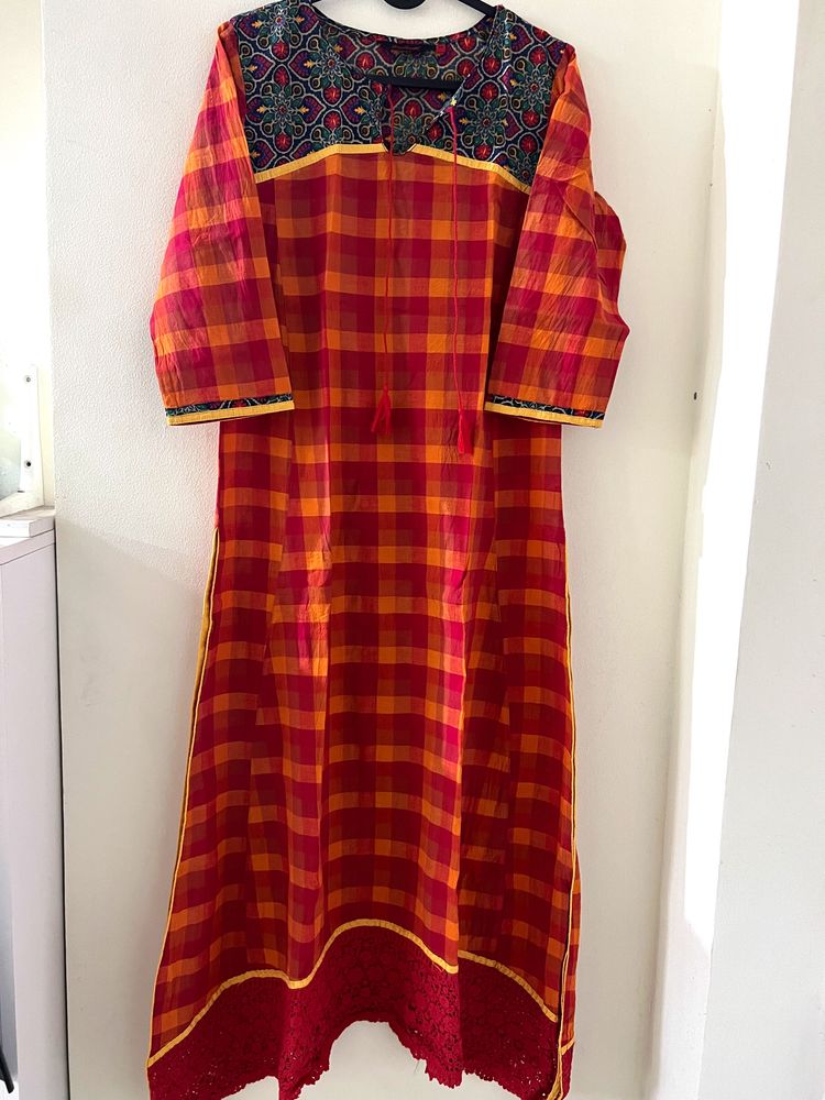 Vishudh Cotton Orange Long Kurta (M)