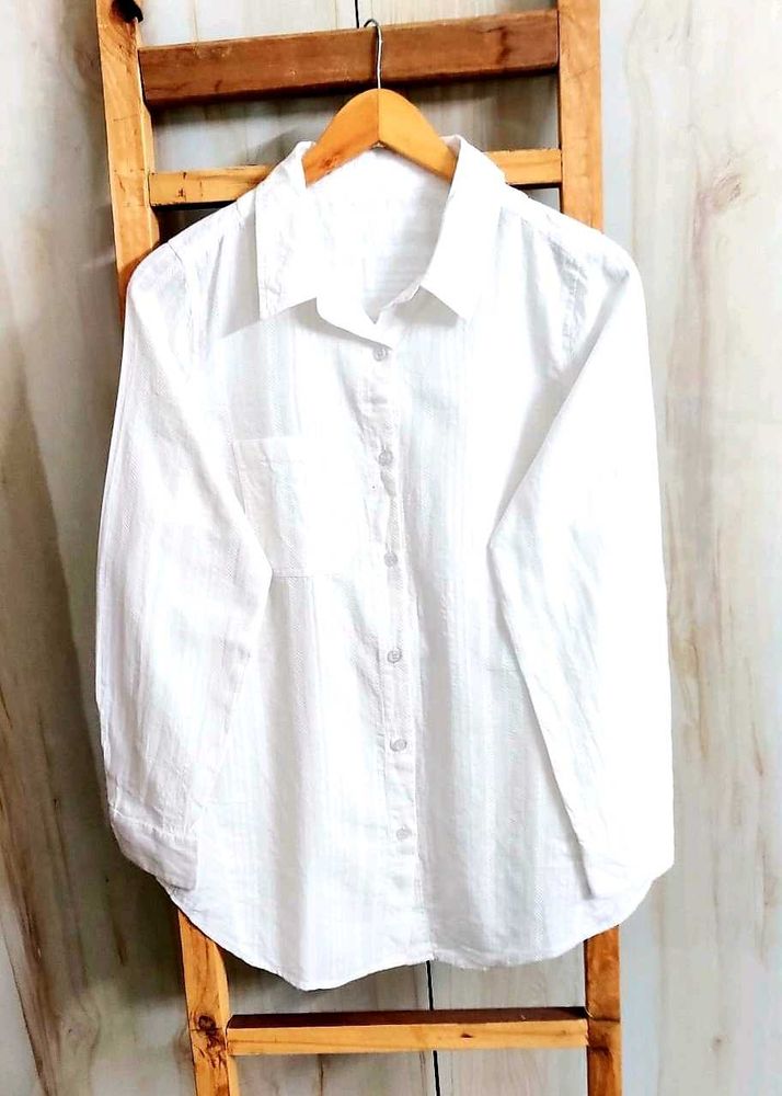 White Self Design Cotton Shirt Size-38-40