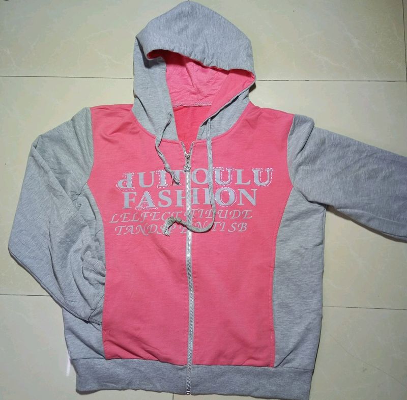 Pink Full Zip Hoodie Sweatshirt