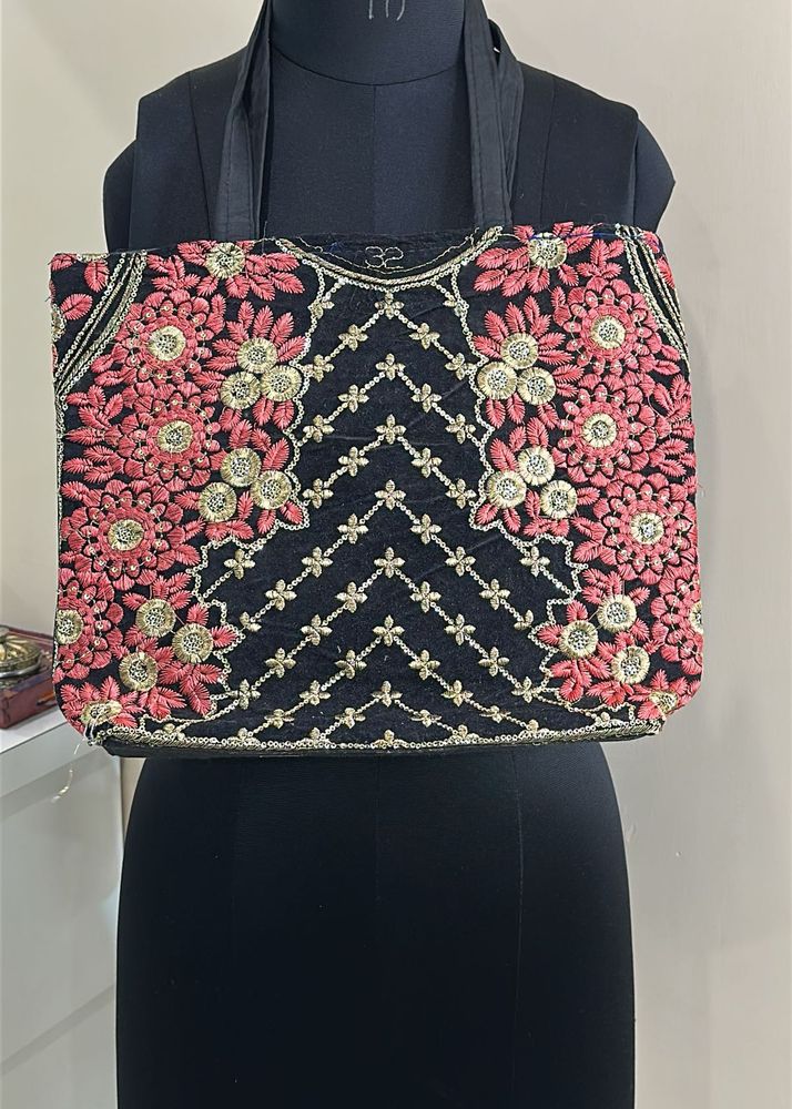 Embroidered Velvet Tote Bag