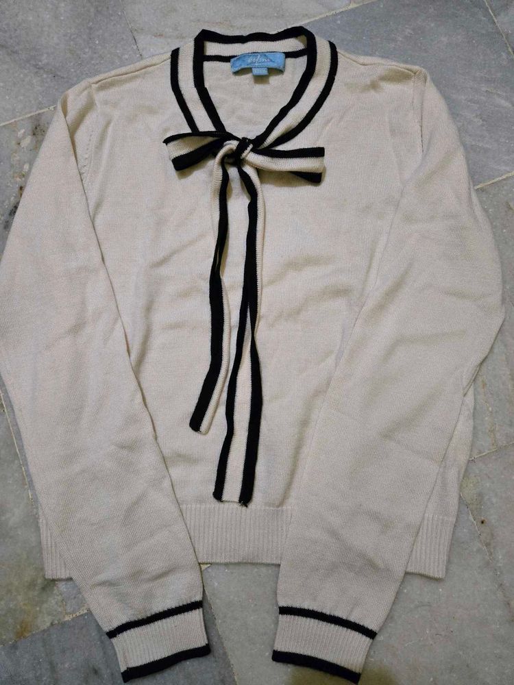 Chic Cream Bow Tie Sweater