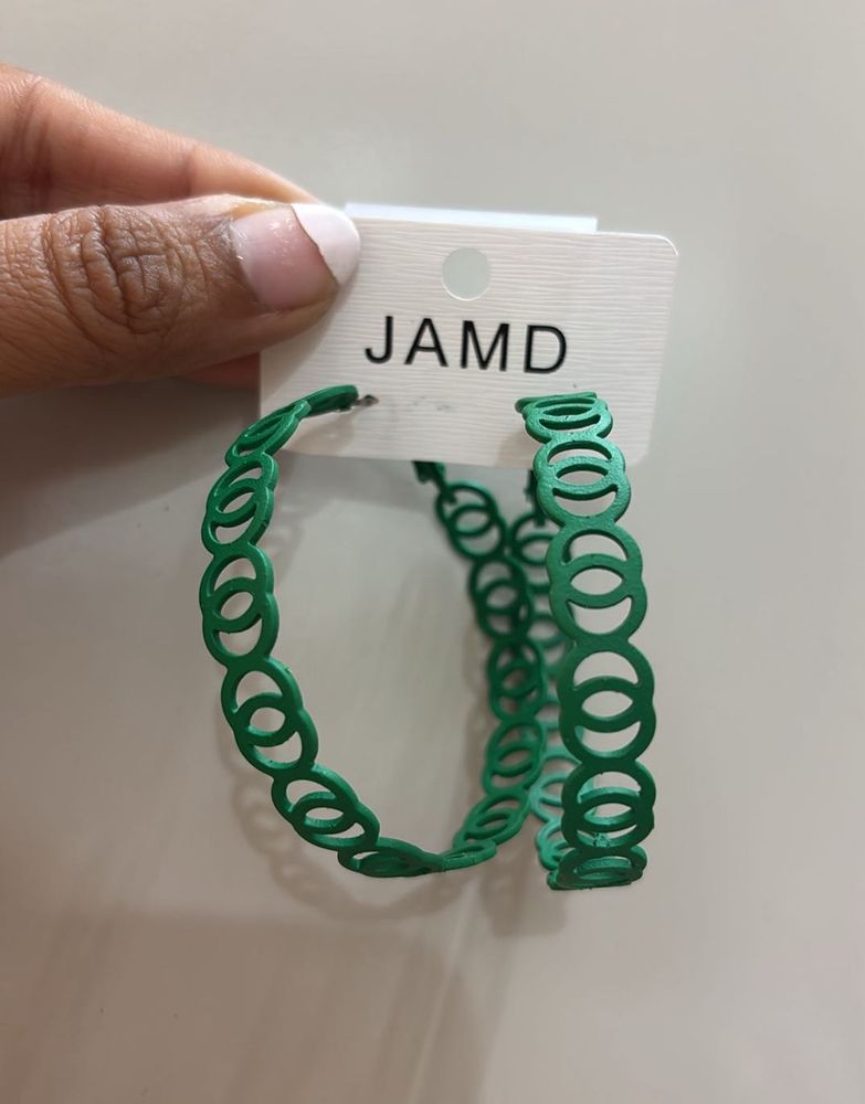Green Geometric Hooping Design Hoop Earrings