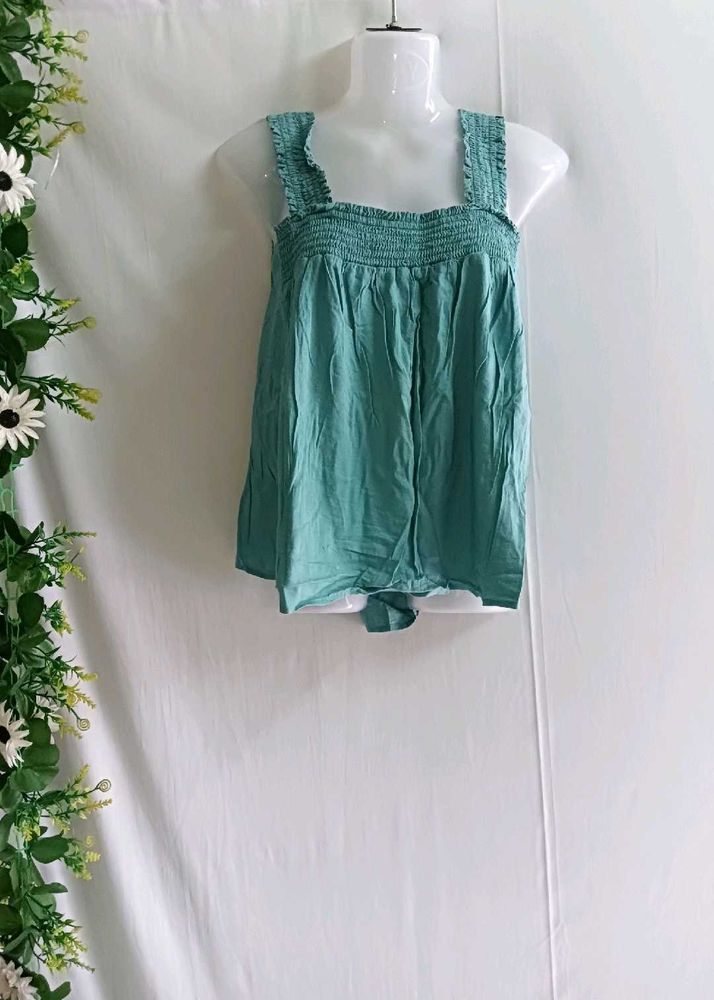 Square Neck Sleeveless Cyan Top