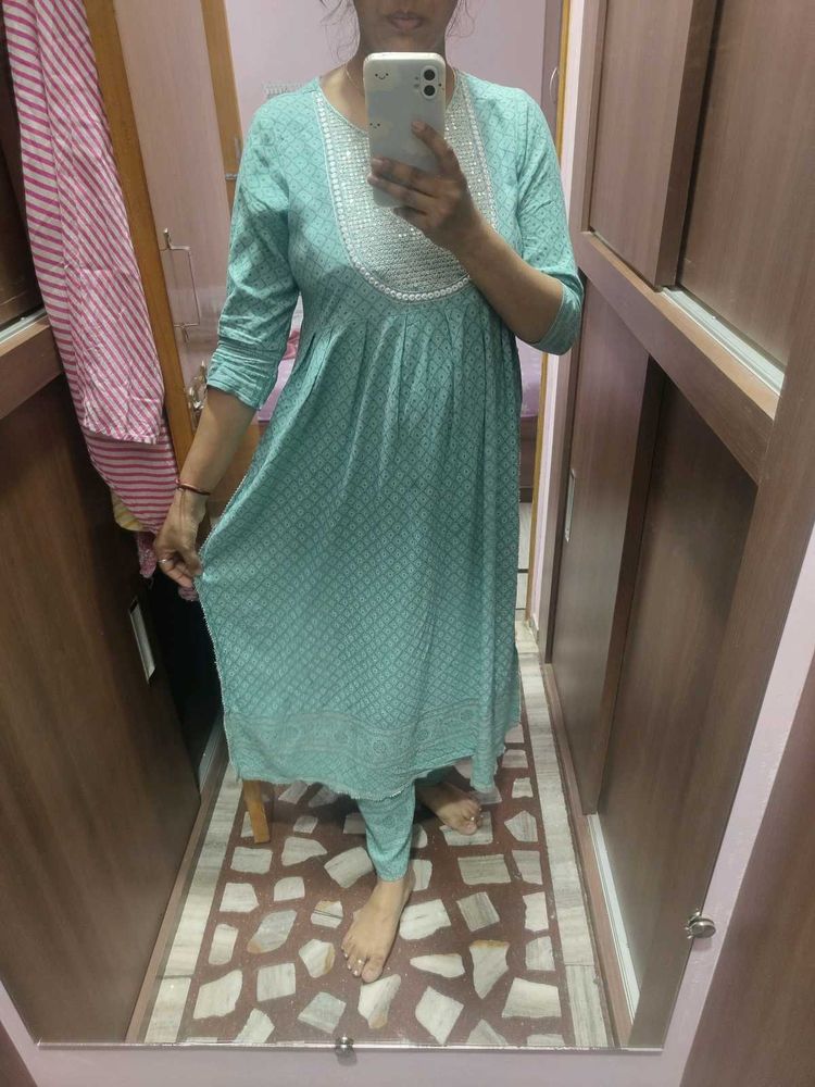 Sea Green Colour Three Piece Suit Set