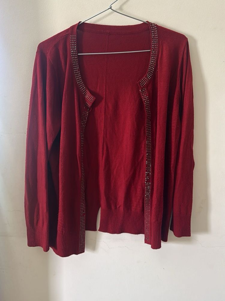 Red Embellished Cardigan