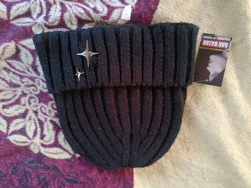 Stylish Black Beanie with Star Detail